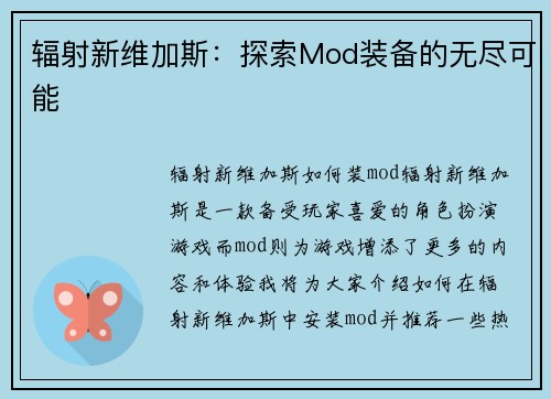 辐射新维加斯：探索Mod装备的无尽可能
